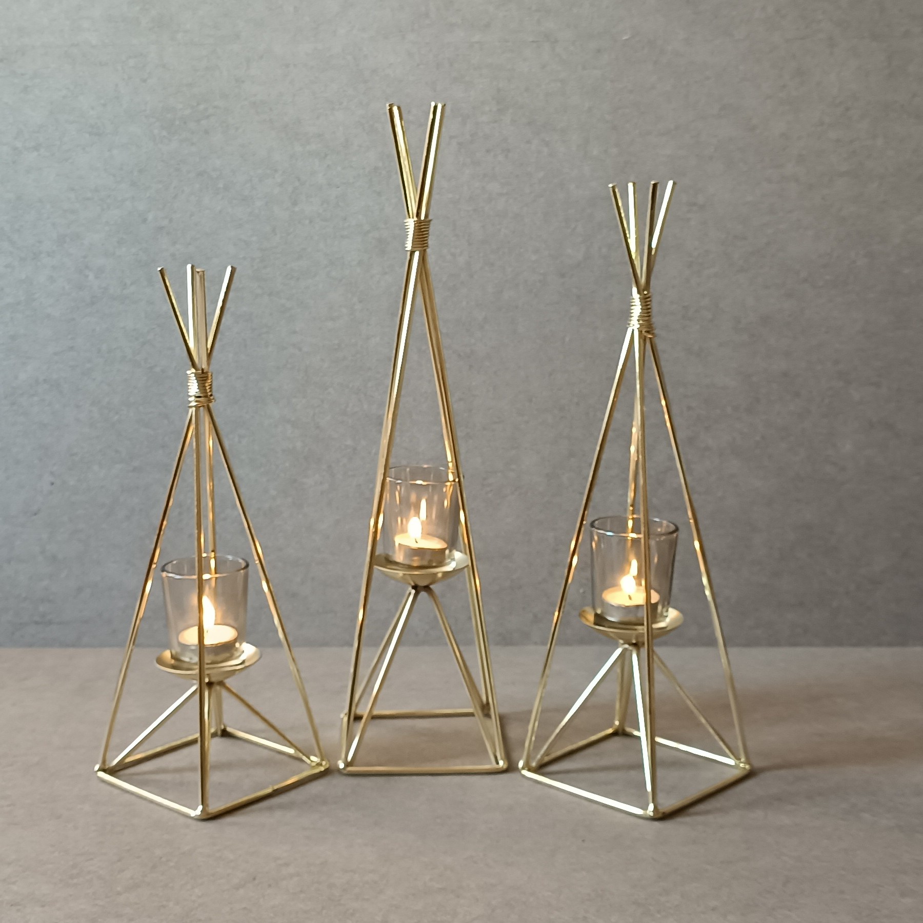 جاشمعی فلزی طلایی سه شعله گژک مدل سرخپوستی