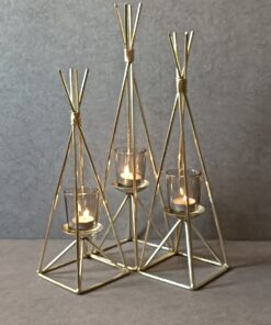 جاشمعی فلزی طلایی سه شعله گژک مدل سرخپوستی