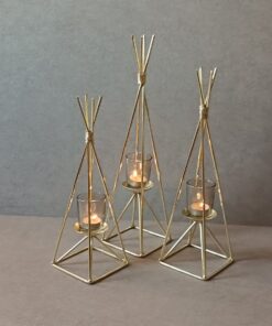 جاشمعی فلزی طلایی سه شعله گژک مدل سرخپوستی