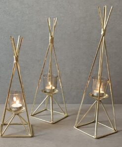 جاشمعی فلزی طلایی سه شعله گژک مدل سرخپوستی