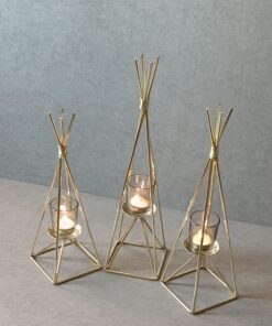 جاشمعی فلزی طلایی سه شعله گژک مدل سرخپوستی