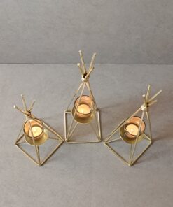 جاشمعی فلزی طلایی سه شعله گژک مدل سرخپوستی