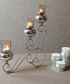 جاشمعی فلزی نقره ای سه شعله گژک مدل کالسکه 