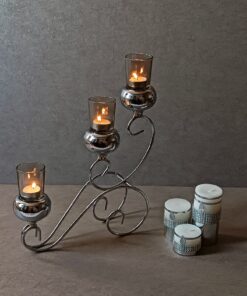 جاشمعی فلزی نقره ای سه شعله گژک مدل کالسکه 