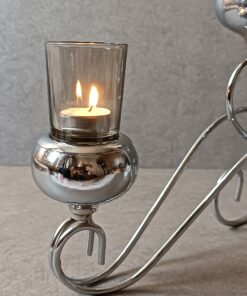 جاشمعی فلزی نقره ای سه شعله گژک مدل کالسکه 