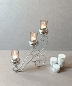 جاشمعی فلزی نقره ای سه شعله گژک مدل کالسکه 