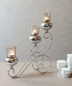 جاشمعی فلزی نقره ای سه شعله گژک مدل کالسکه 