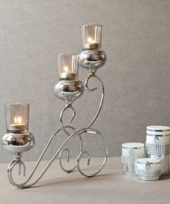 جاشمعی فلزی نقره ای سه شعله گژک مدل کالسکه 