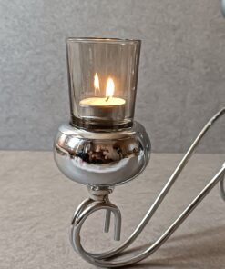 جاشمعی فلزی نقره ای سه شعله گژک مدل کالسکه 