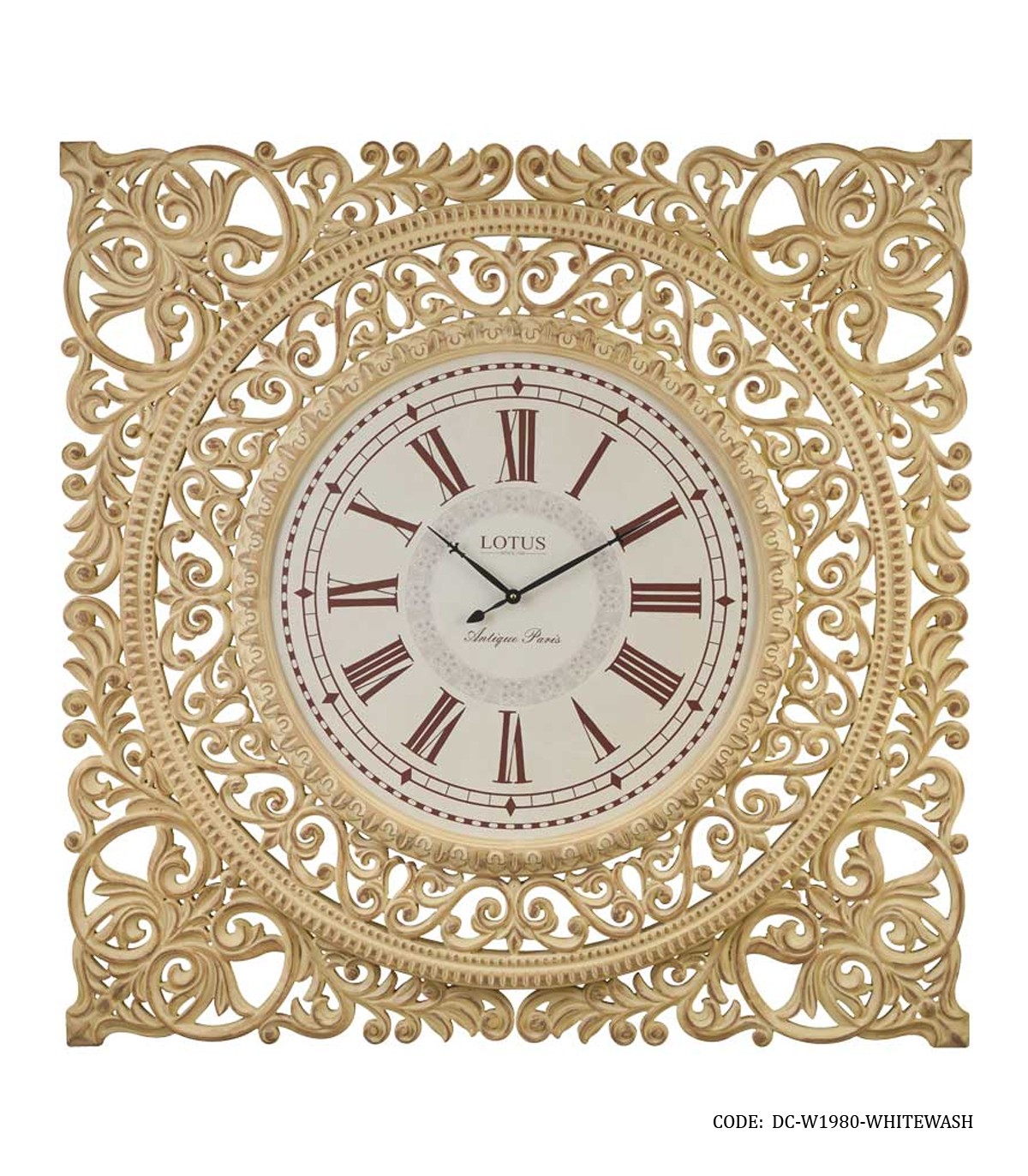 ساعت دیواری چوبی بزرگ لوتوس مدل WHITEWASH