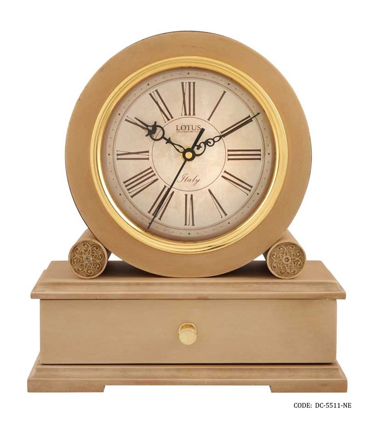 ساعت رومیزی چوبی لوکس کشودار لوتوس مدل DARCY نسکافه ای