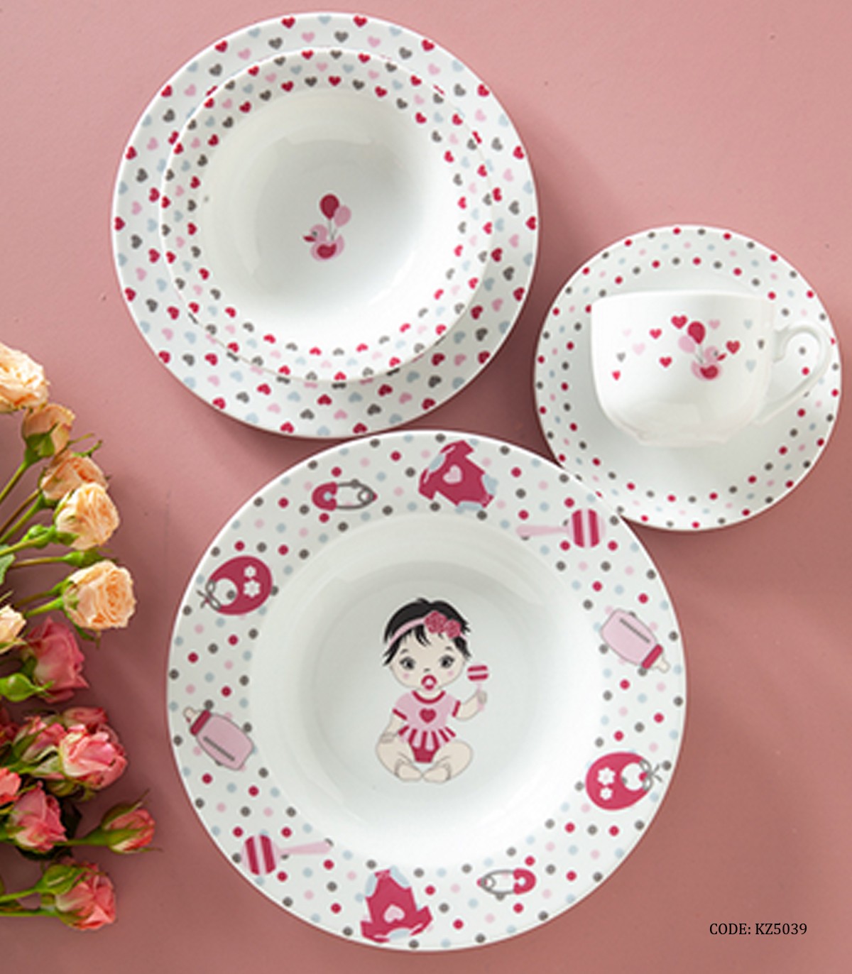 سرویس غذای کودک زرین طرح New Born صورتی