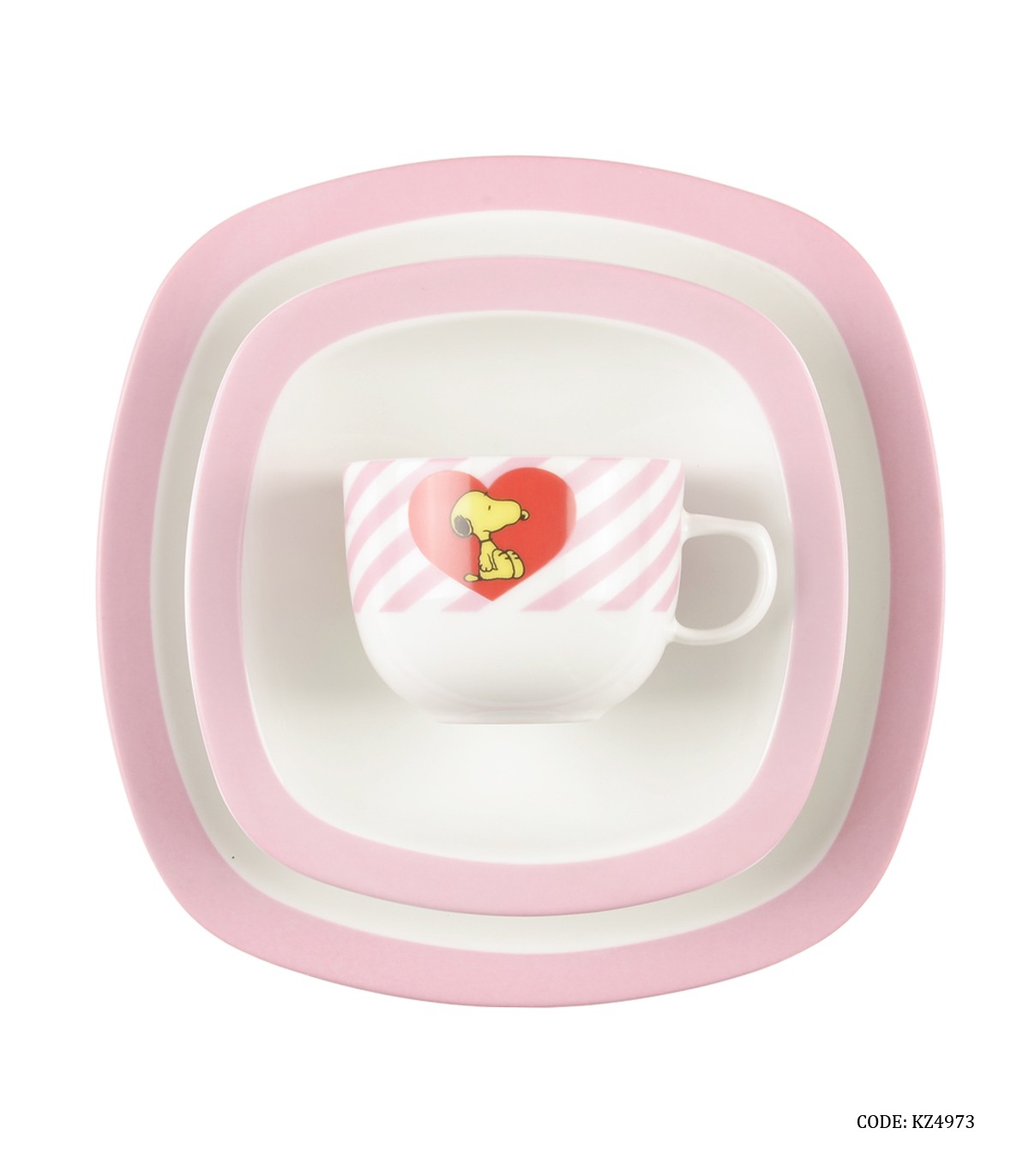 سرویس غذا خوری چینی کودک طرح اسنوپی صورتی زرین