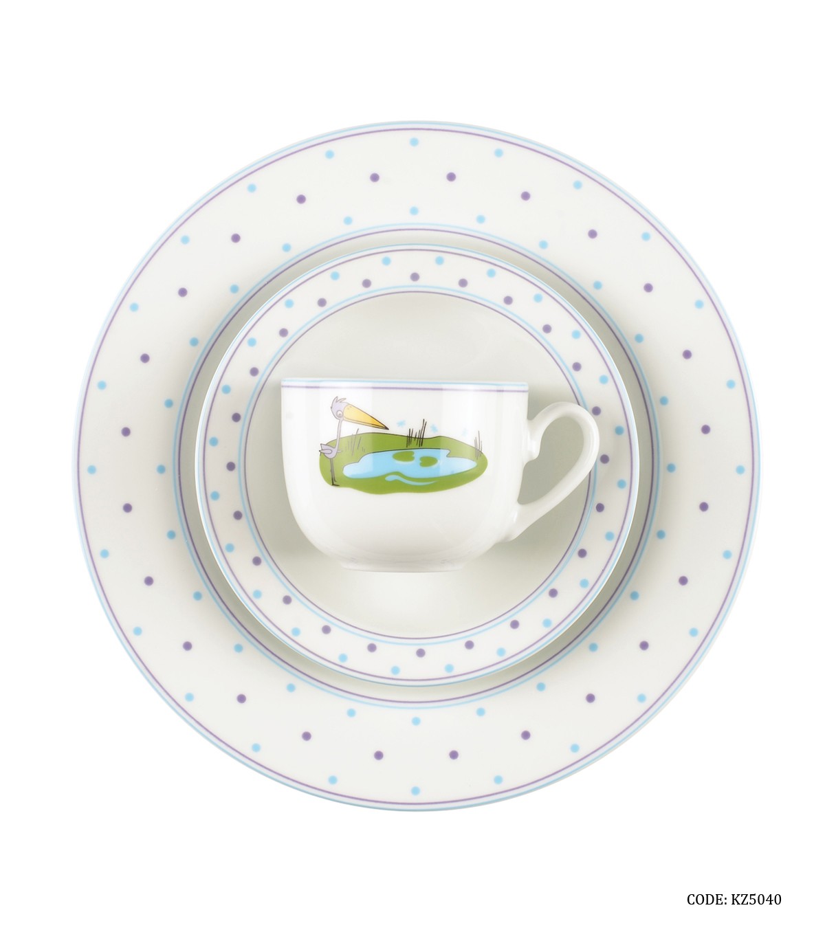 ست ظروف غذا خوری چینی کودک زرین طرح پلیکان