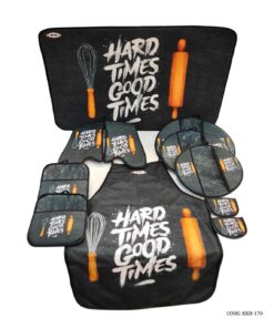 سرویس آشپزخانه پارچه ای عروس طرح HARD TIME GOOD TIME مشکی