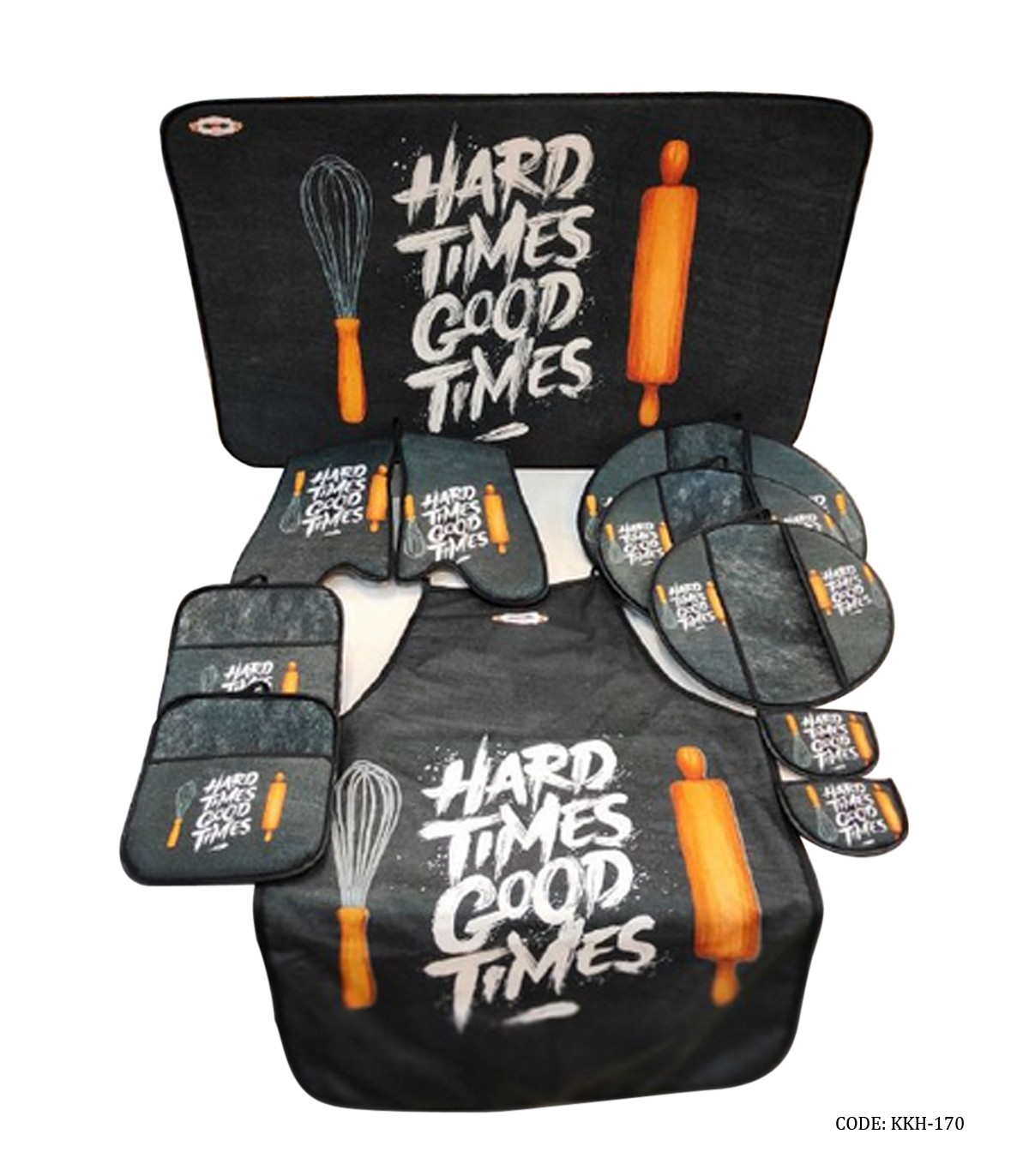 سرویس آشپزخانه پارچه ای عروس طرح HARD TIME GOOD TIME مشکی