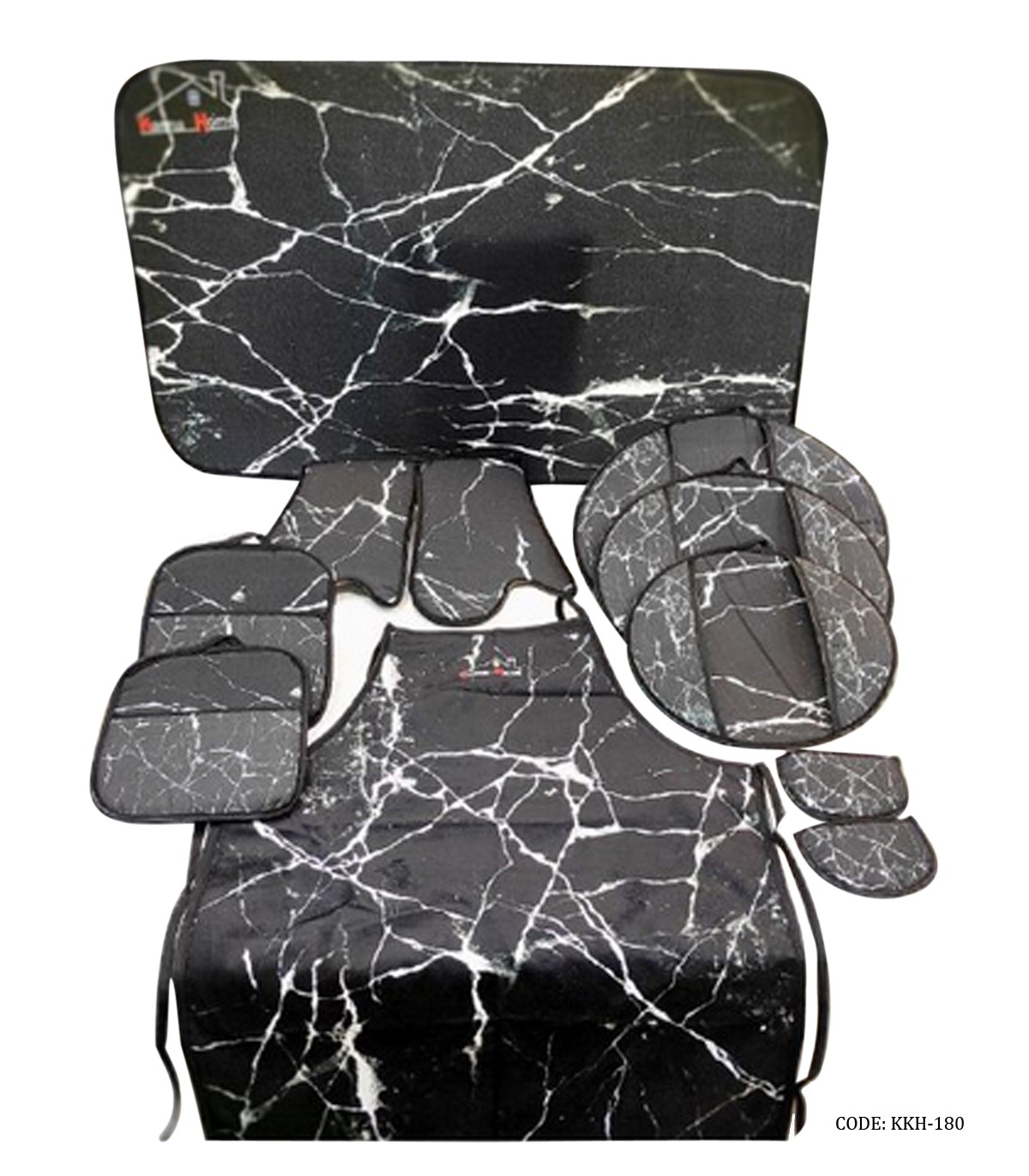 سرویس آشپزخانه پارچه ای مشکی 11 پارچه طرح سنگ مرمر