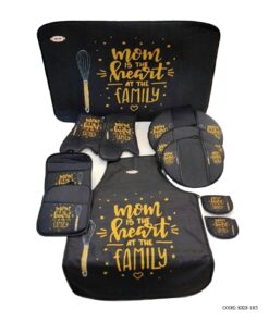 سرویس آشپزخانه پارچه ای 11 پارچه مشکی طرح mom is the best at the family