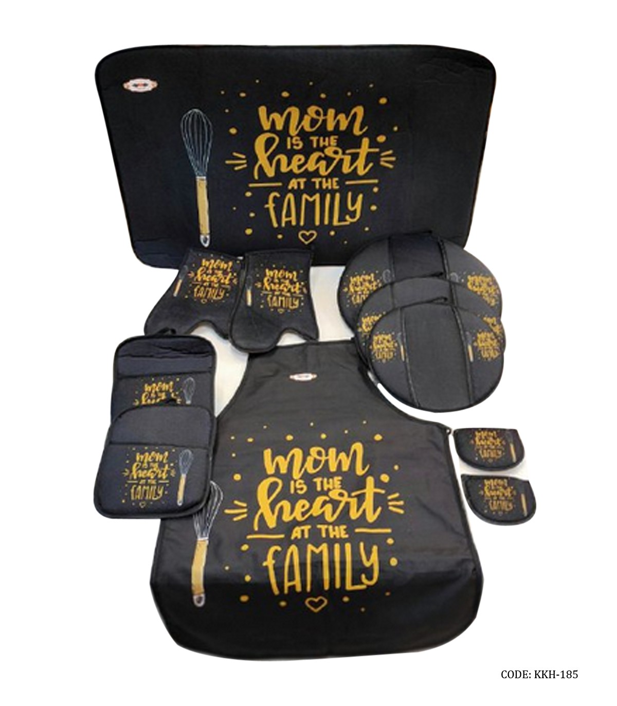 سرویس آشپزخانه پارچه ای 11 پارچه مشکی طرح mom is the best at the family