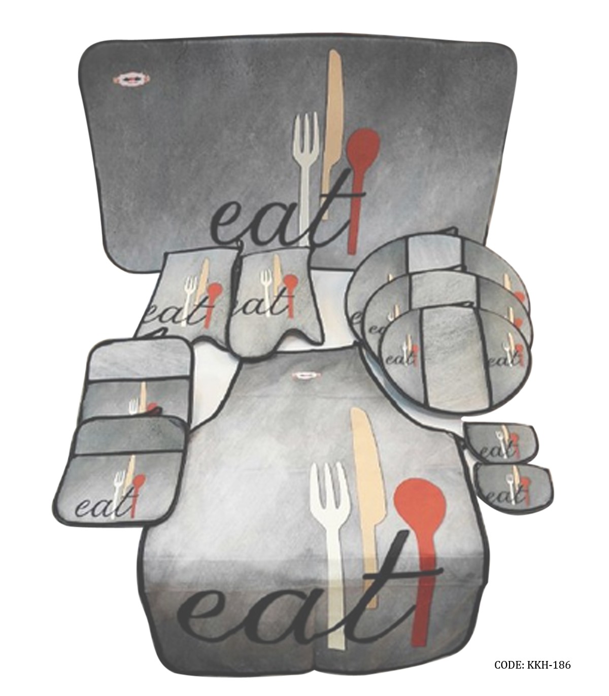 سرویس آشپزخانه پارچه ای 11 تکه طوسی طرح eat