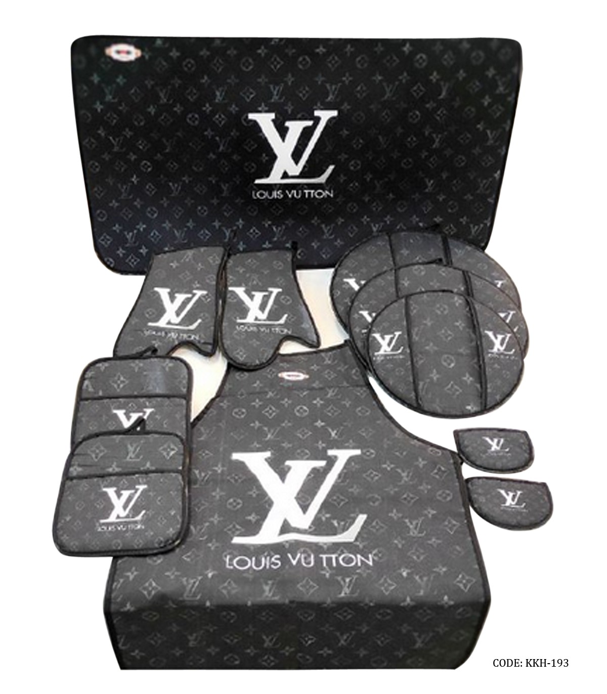 سرویس آشپزخانه پارچه ای 11 تکه سفید خاکستری طرح لویی ویتون