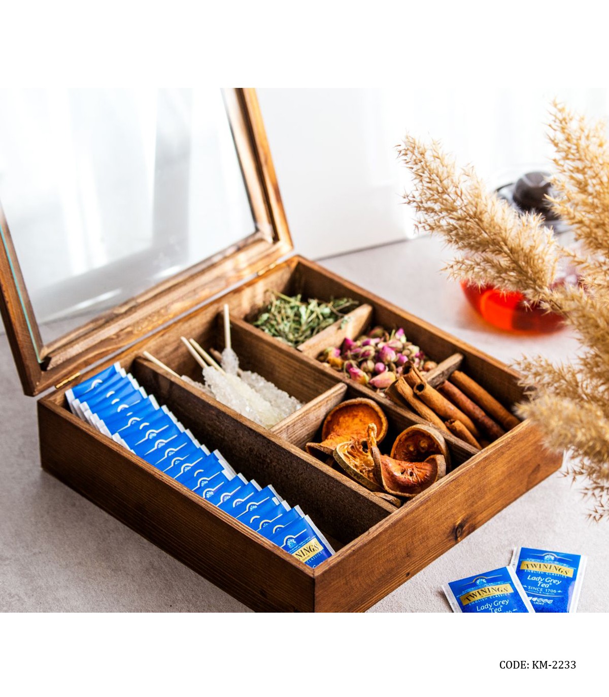 جعبه چوبی تی بگ لوکس 6 خانه مدل لویزا