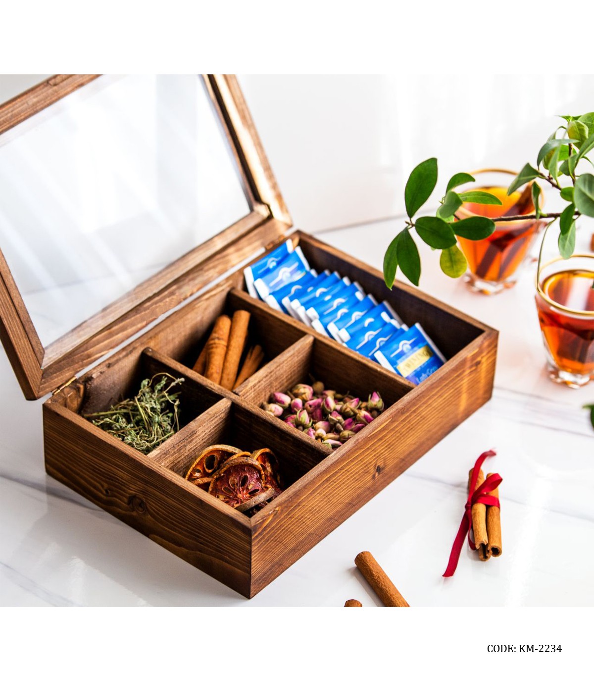 جعبه چوبی تی بگ و نسکافه 5 خانه مدل مایا