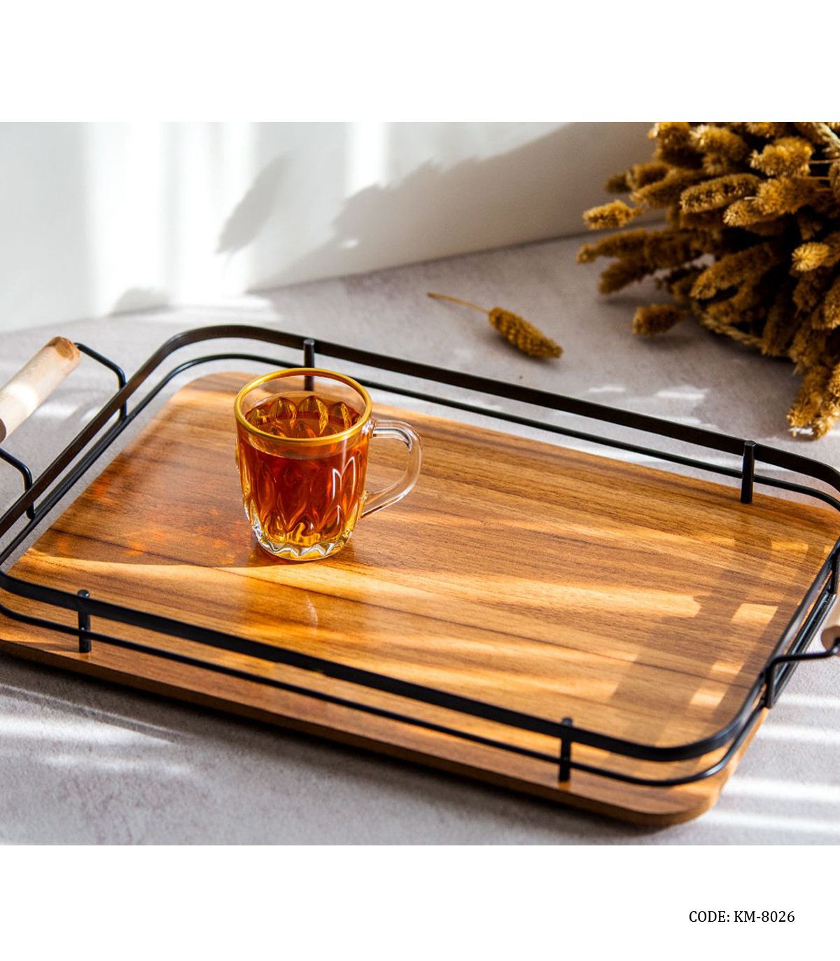 سینی چای چوبی فلزی مدرن مدل کیلا سایز بزرگ