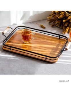 سینی چای چوبی فلزی مدرن مدل کیلا سایز کوچک