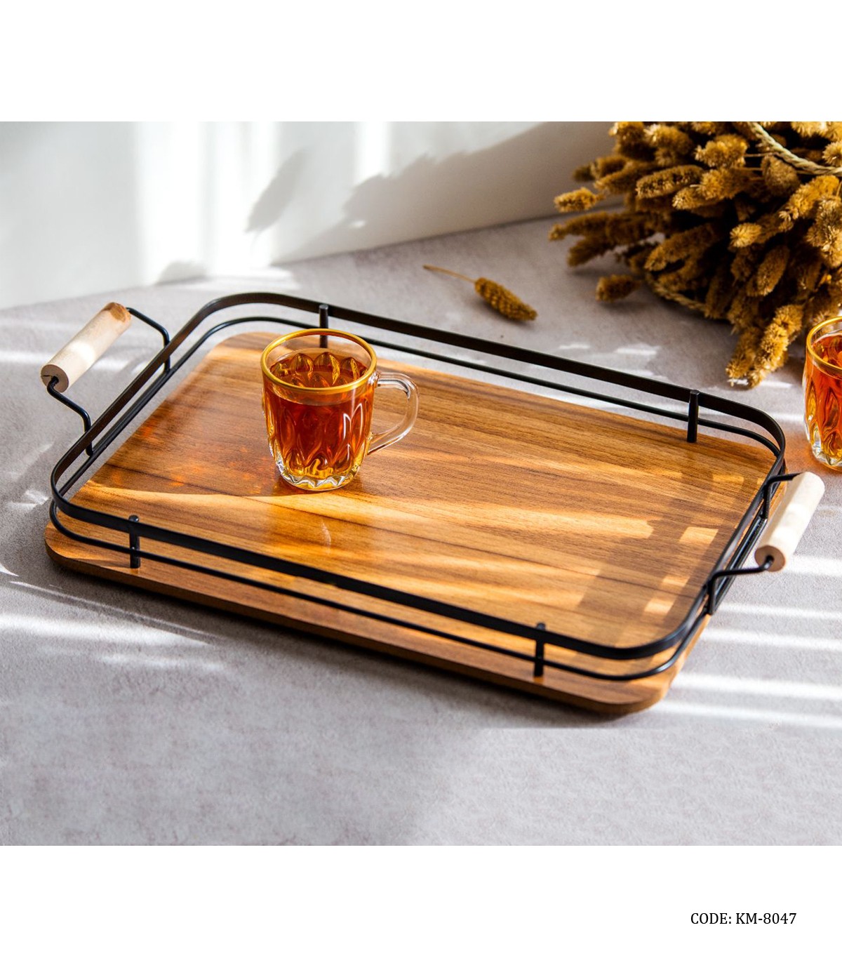 سینی چای چوبی فلزی مدرن مدل کیلا سایز کوچک