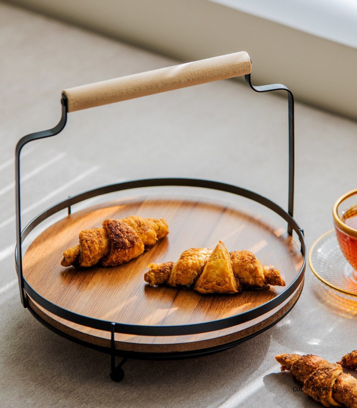 ظرف میوه خوری و پذیرایی گرد چوبی فلزی مدرن مدل الیسون