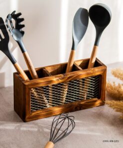 جای کفگیر ملاقه چوبی فلزی 3 خانه مدل الکسا