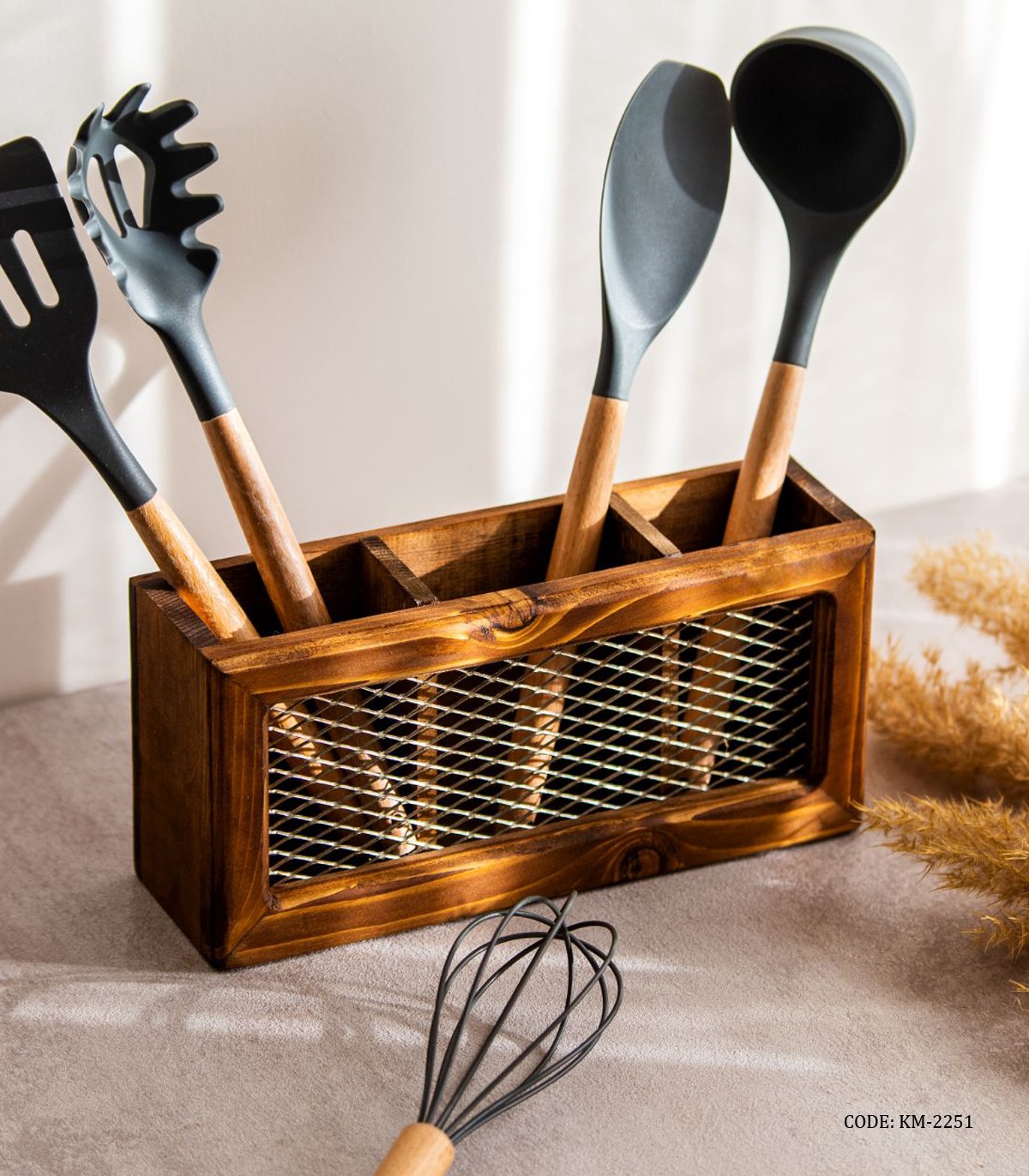 جای کفگیر ملاقه چوبی فلزی 3 خانه مدل الکسا