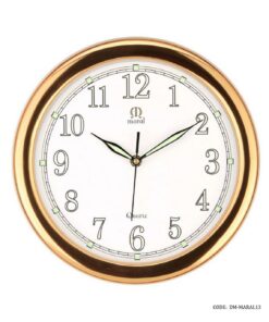 ساعت گرد دیواری قاب پلاستیکی مارال صفحه شب نما طلایی