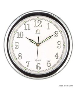 ساعت گرد دیواری قاب پلاستیکی مارال صفحه شب نما سیلور