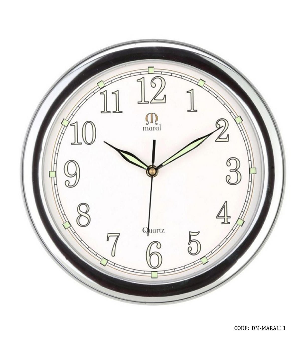 ساعت گرد دیواری قاب پلاستیکی مارال صفحه شب نما سیلور