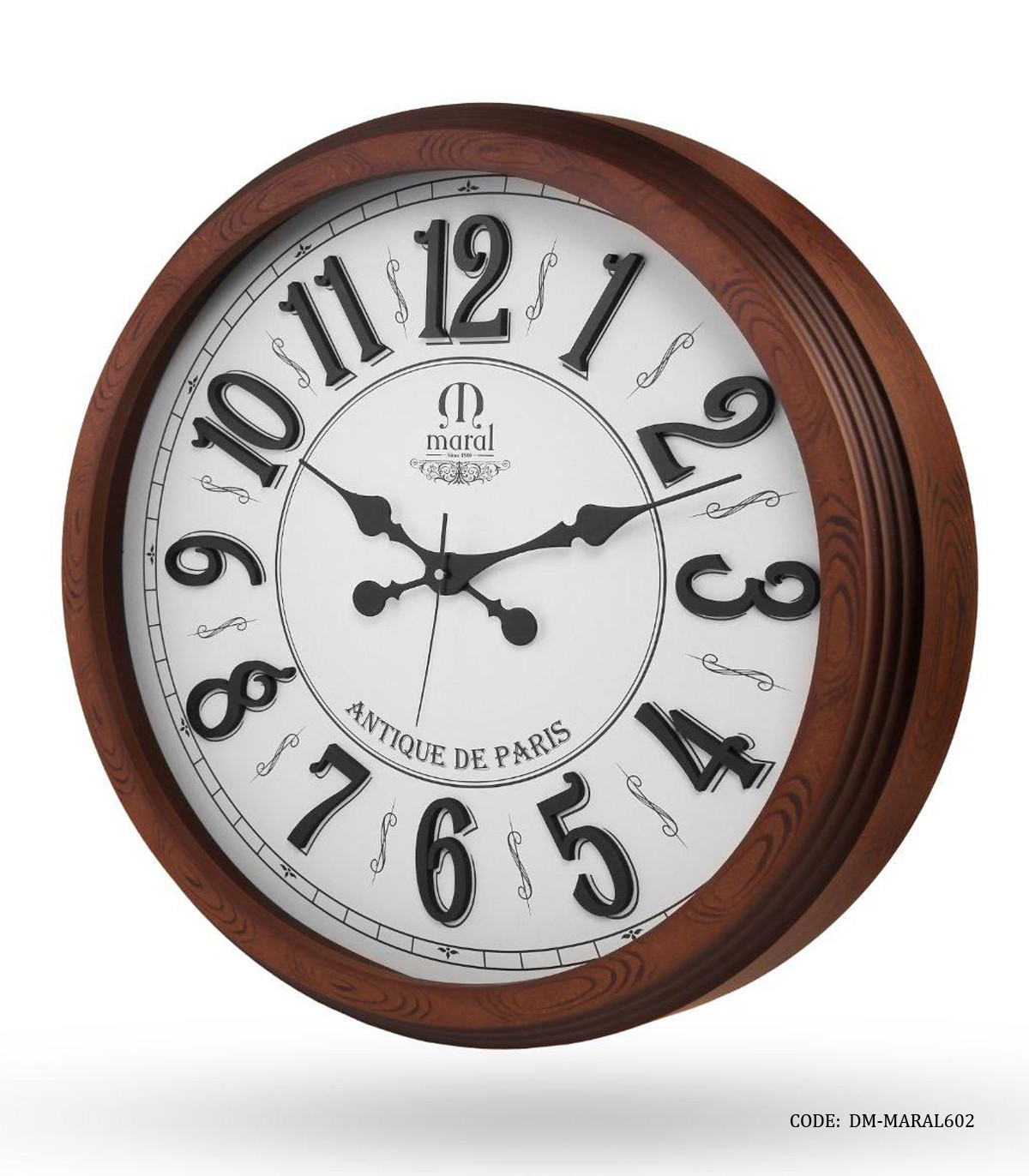 ساعت دیواری گرد چوبی مارال مدل آنتیک صفحه سفید