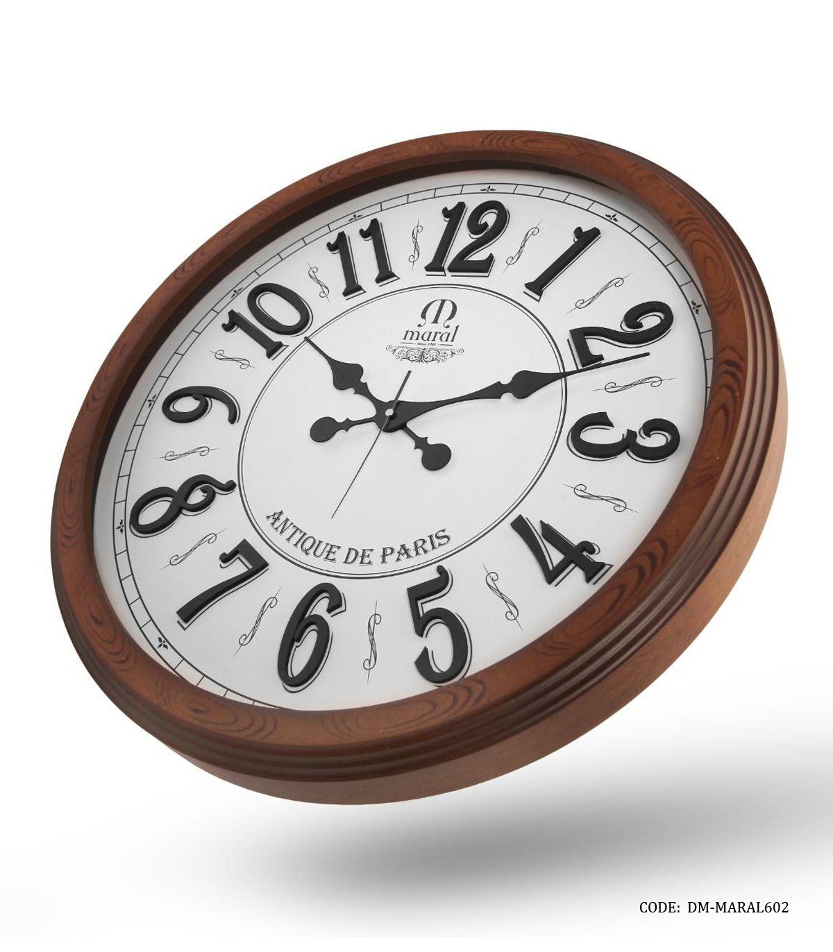 ساعت دیواری گرد چوبی مارال مدل آنتیک صفحه سفید
