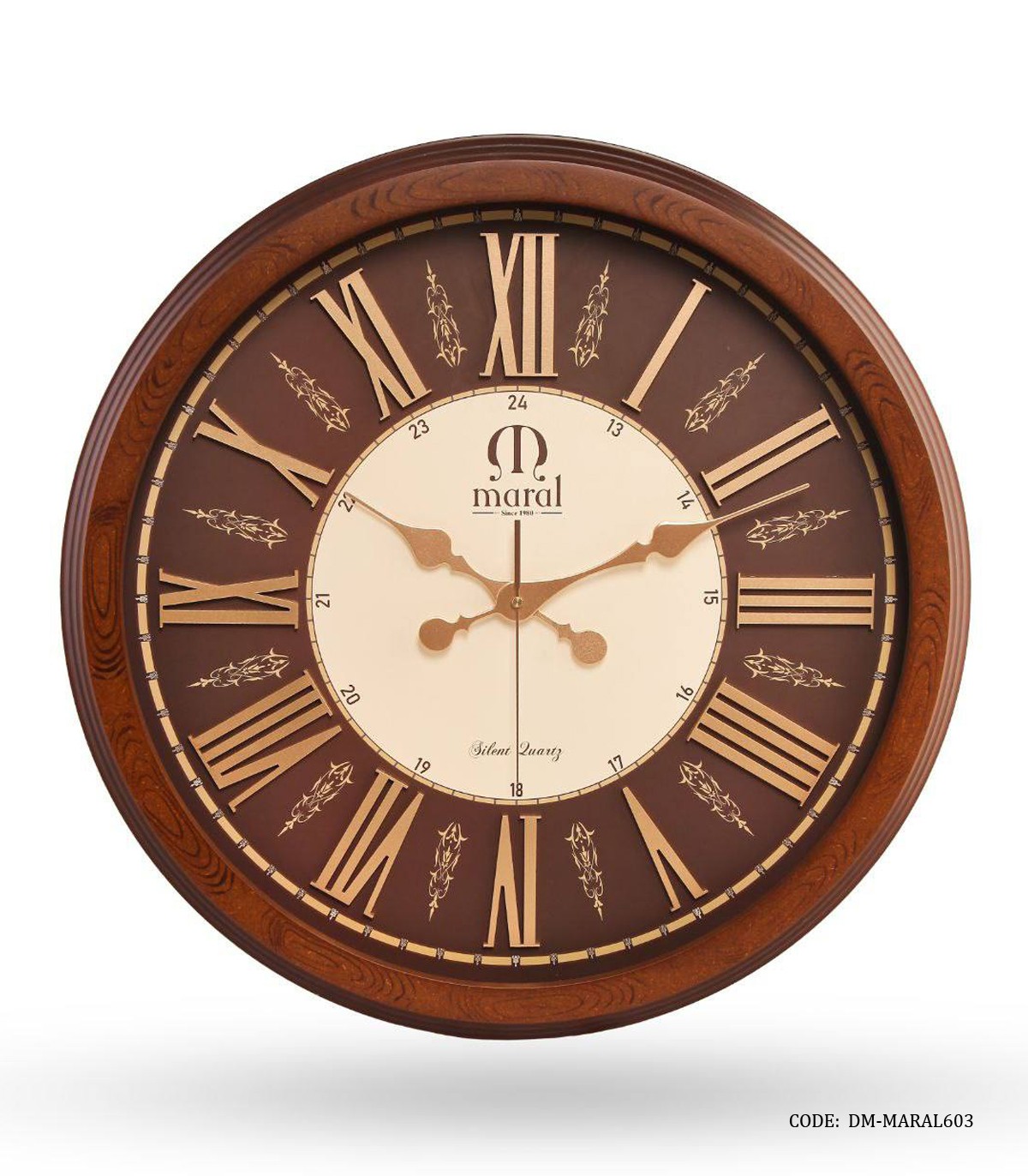 ساعت دیواری گرد چوبی مارال اعداد رومی مدل Silent
