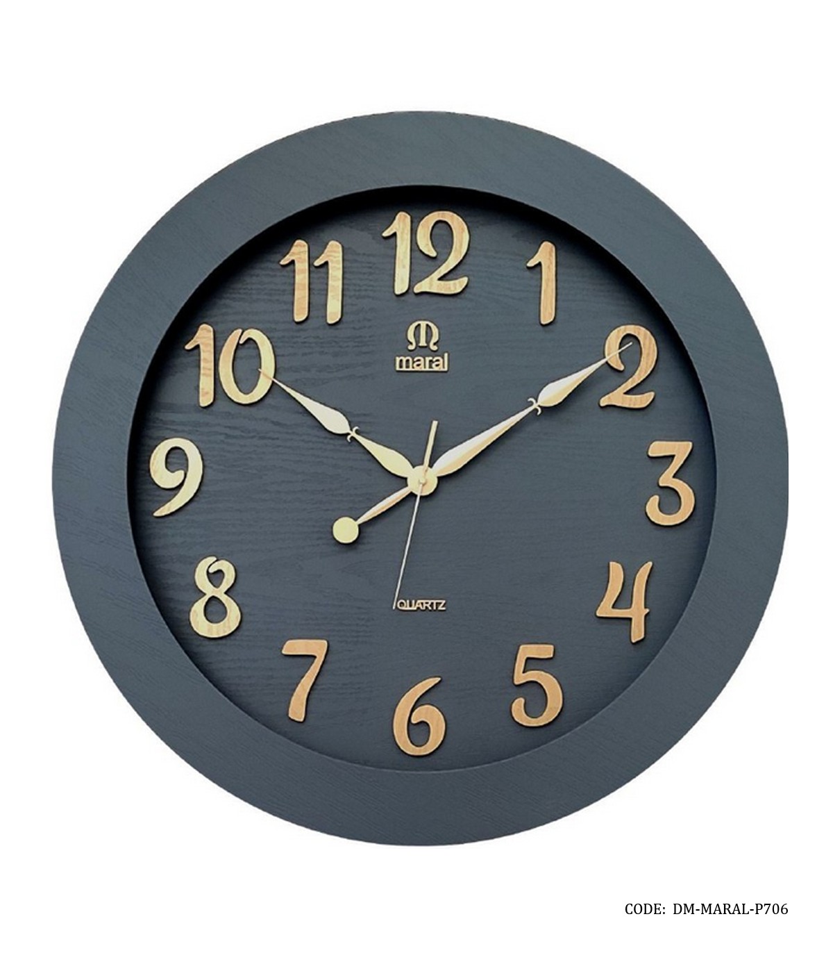 ساعت دیواری طوسی چوبی مارال مدل 706 اعداد انگلیسی