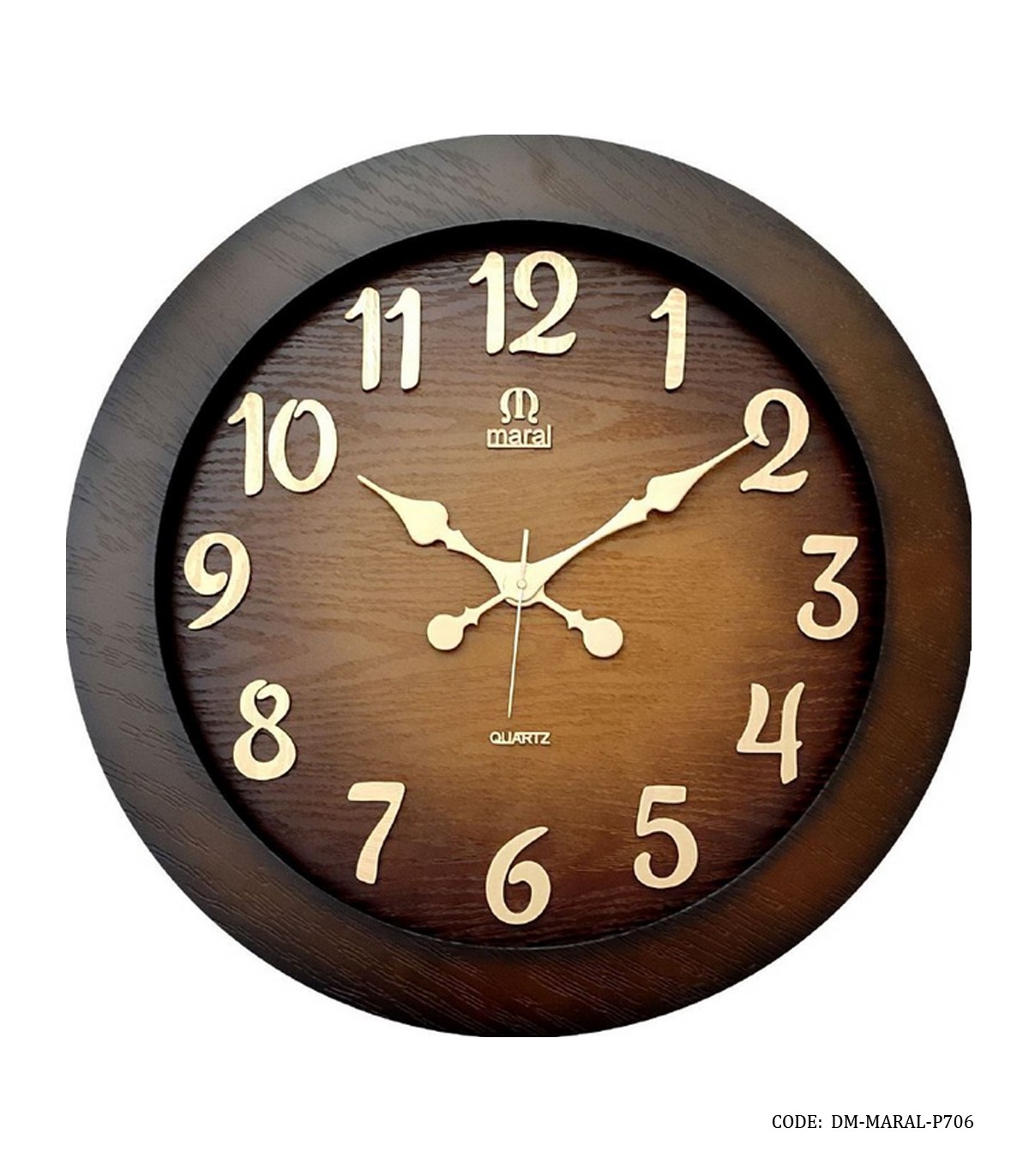 ساعت دیواری قهوه ای چوبی مارال مدل 706 اعداد انگلیسی