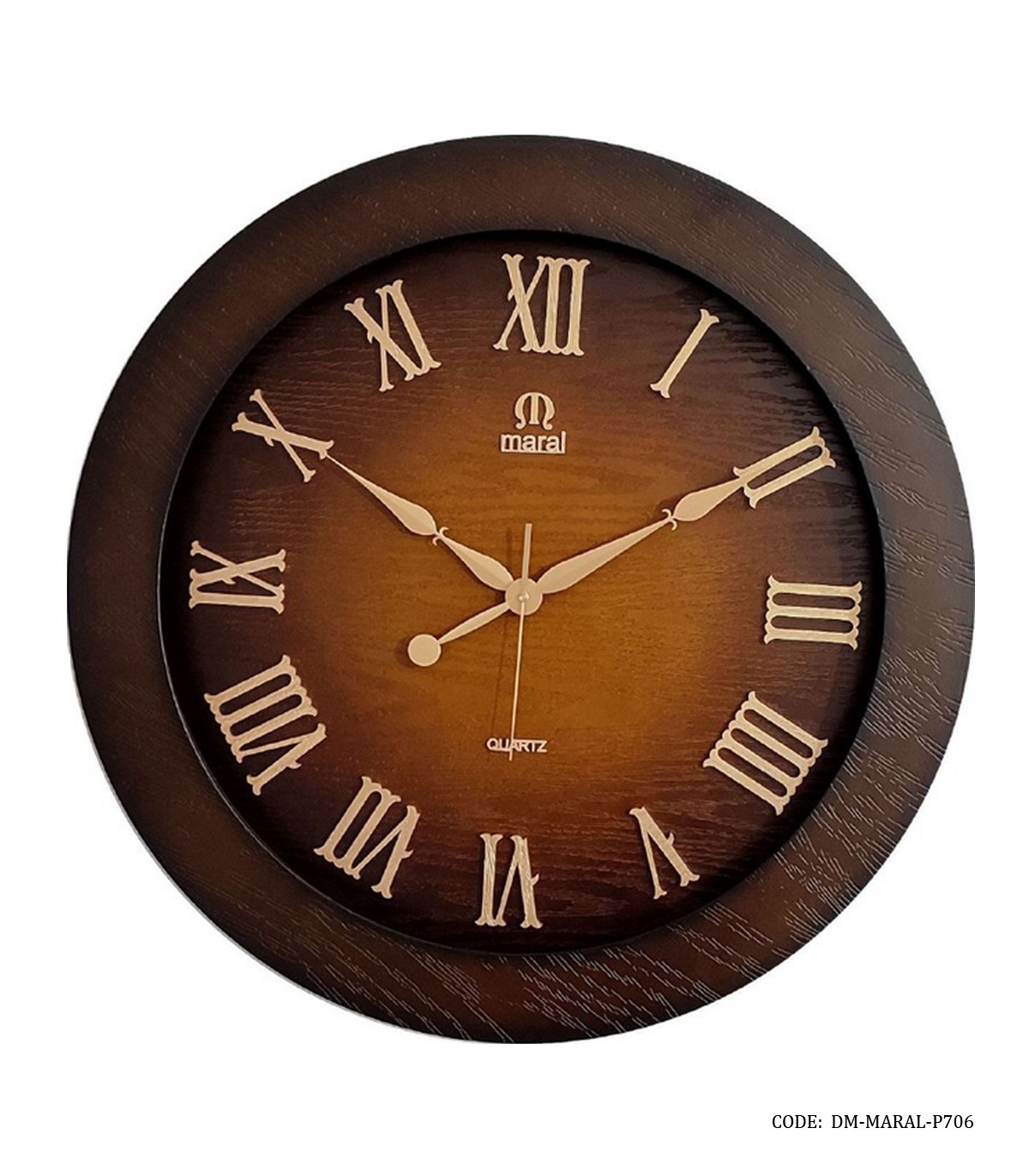 ساعت دیواری قهوه ای چوبی مارال مدل 706 اعداد رومی