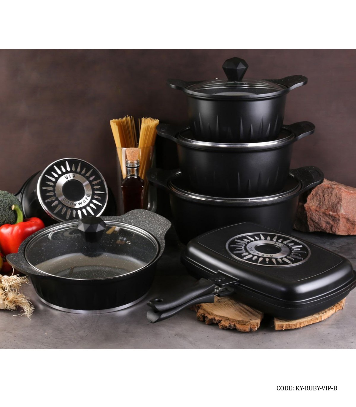 سرویس قابلمه گرانیتی 11 پارچه VIP رنگ مشکی