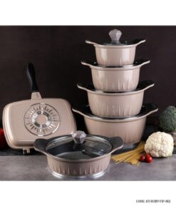 سرویس قابلمه گرانیتی 11 پارچه VIP رنگ نسکافه ای