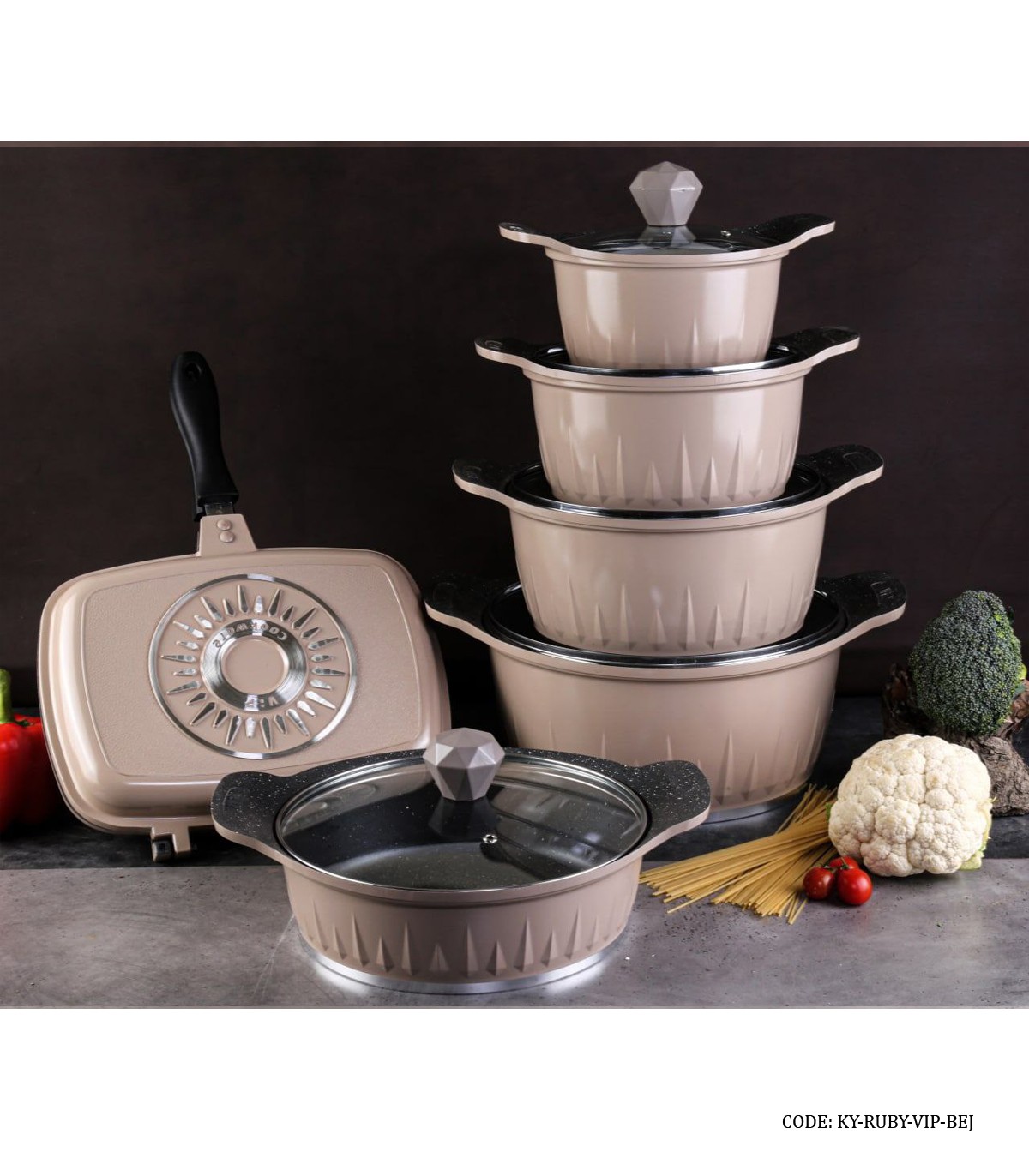 سرویس قابلمه گرانیتی 11 پارچه VIP رنگ نسکافه ای