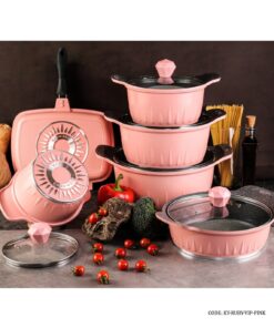 سرویس قابلمه گرانیتی 11 پارچه VIP رنگ صورتی