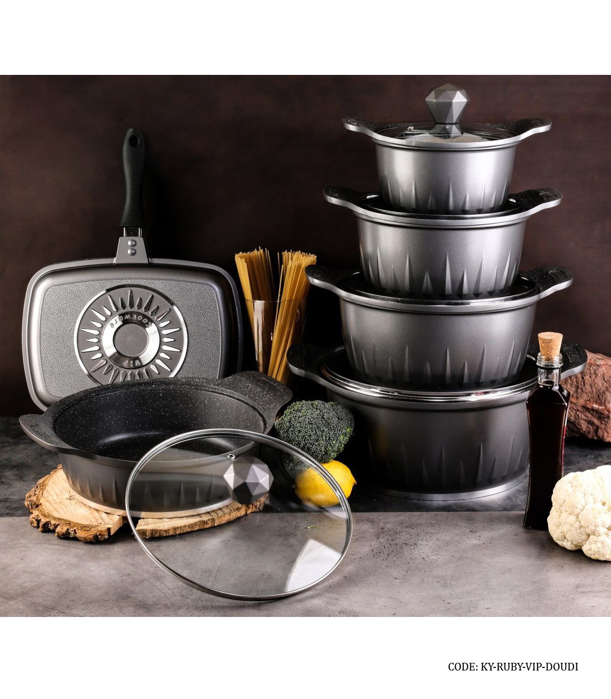 سرویس قابلمه گرانیتی 11 پارچه VIP رنگ دودی