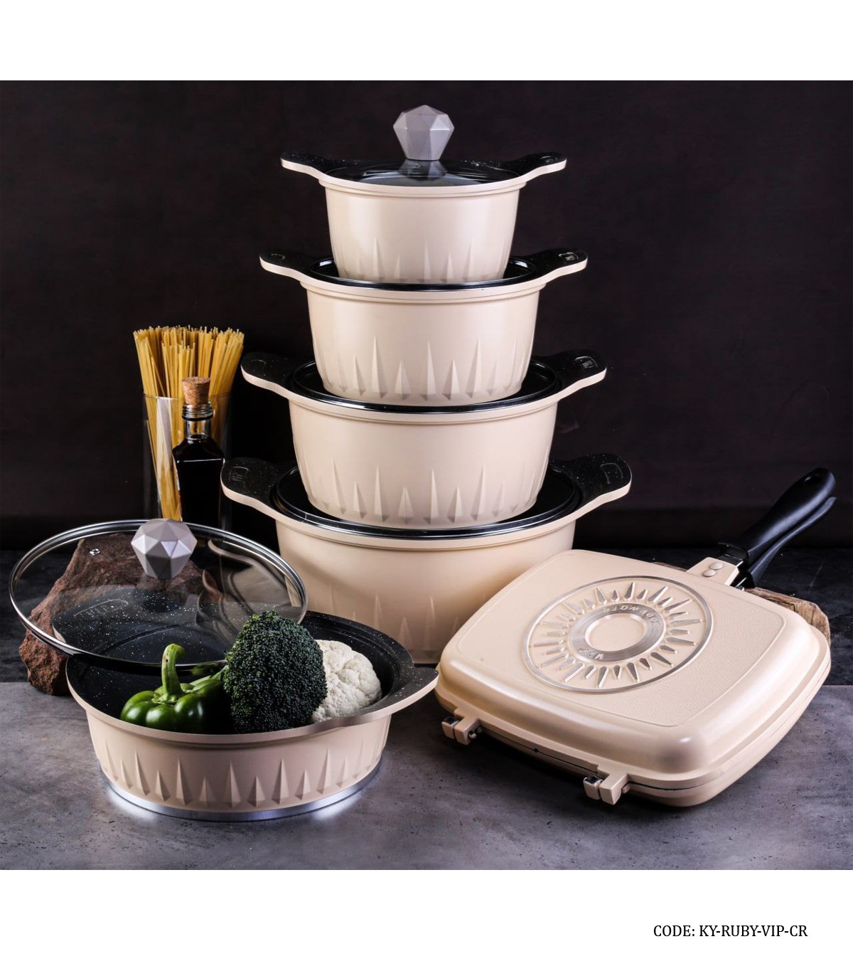 سرویس قابلمه گرانیتی 11 پارچه VIP رنگ کرم