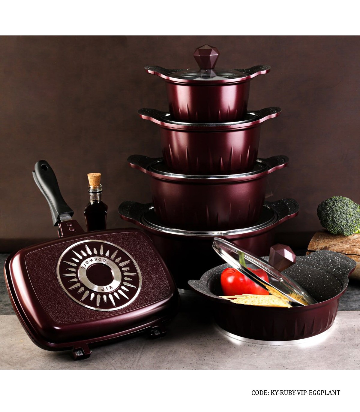 سرویس قابلمه گرانیتی 11 پارچه VIP رنگ بادمجانی