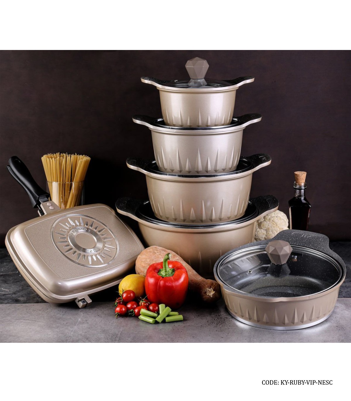 سرویس قابلمه گرانیتی 11 پارچه VIP رنگ بژ